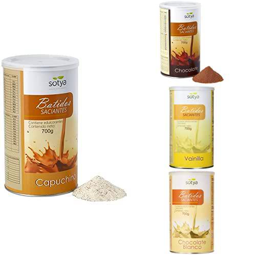 Sotya Saciantes Pack de 4. Batido Sabor Capuchino + Batido Sabor Chocolate + Batido Sabor Vainilla + Batido Sabor Chocolate Blanco. (4x700g)