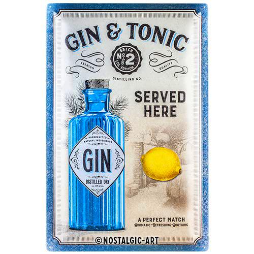 Nostalgic-Art Cartel de chapa retro, Gin &amp; Tonic Served Here