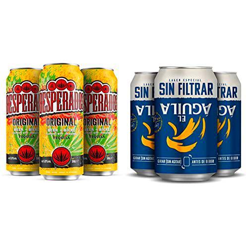 Desperados Cerveza Tequila Pack Lata, 25 x 50cl &amp; El Aguila Sin Filtrar Cerveza Lager Especial Pack Lata, 24 x 33cl