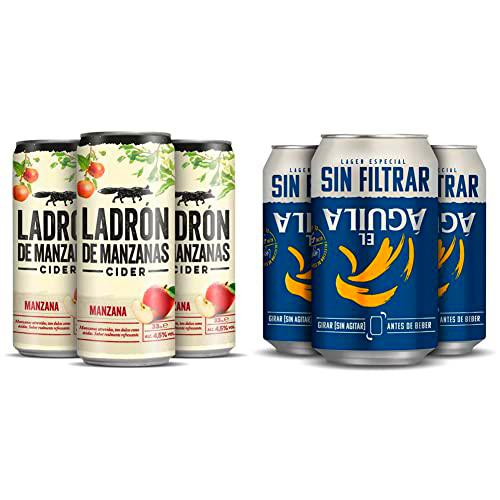 Ladrón de Manzanas Cider Pack Lata, 24 x 33cl &amp; El Aguila Sin Filtrar Cerveza Lager Especial Pack Lata, 24 x 33cl