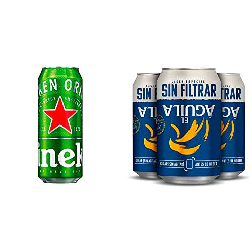Heineken Cerveza Lager Pack Lata, 24 x 50cl &amp; El Aguila Sin Filtrar Cerveza Lager Especial Pack Lata, 24 x 33cl