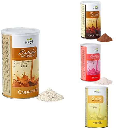 Sotya Saciantes Pack de 4. Batido Sabor Capuchino + Batido Sabor Chocolate + Batido Sabor Fresa + Batido Sabor Vainilla. (4x700g)