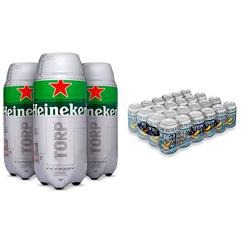 Heineken Cerveza Lager Barril Torp Pack, 5 x 2L &amp; El Aguila Sin Filtrar Cerveza Lager Especial Pack Lata, 24 x 33cl