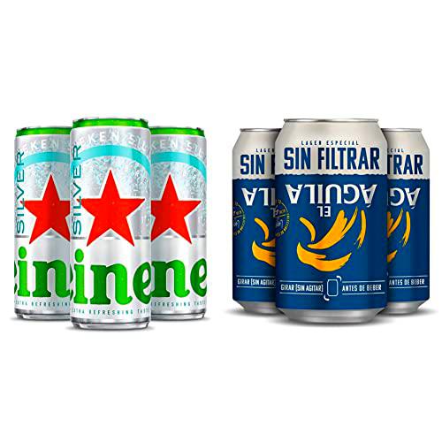 Heineken Silver Cerveza Lager Pack Lata, 24 x 33cl + El Aguila Sin Filtrar Cerveza Lager Especial Pack Lata, 24 x 33cl