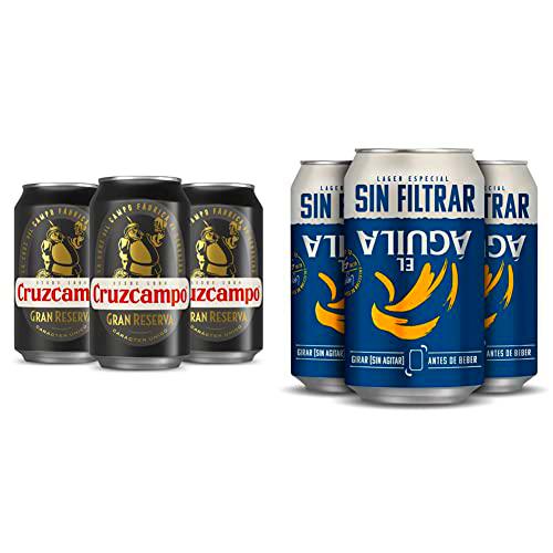 Cruzcampo Gran Reserva Cerveza Tostada Pack Lata, 24 x 33cl + El Aguila Sin Filtrar Cerveza Lager Especial Pack Lata, 24 x 33cl