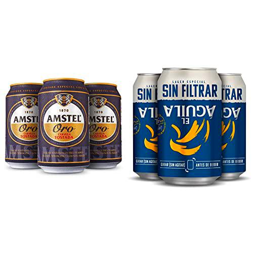Amstel Oro Cerveza Tostada Pack Lata, 24 x 33cl + El Aguila Sin Filtrar Cerveza Lager Especial Pack Lata, 24 x 33cl