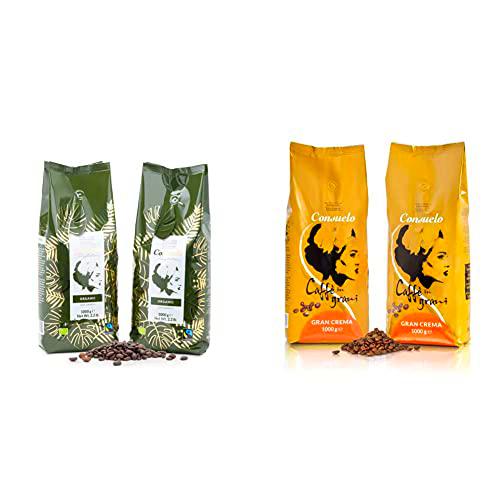 Café orgánico en grano Consuelo de comercio justo, 2 paquetes de 1 kg &amp; Gran Crema Café en grano italiano, 2 x 1kg