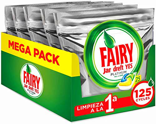 Fairy Platinum All in One, Pastillas Lavavajillas, 125 cápsulas (5 x 25), Mega Pack