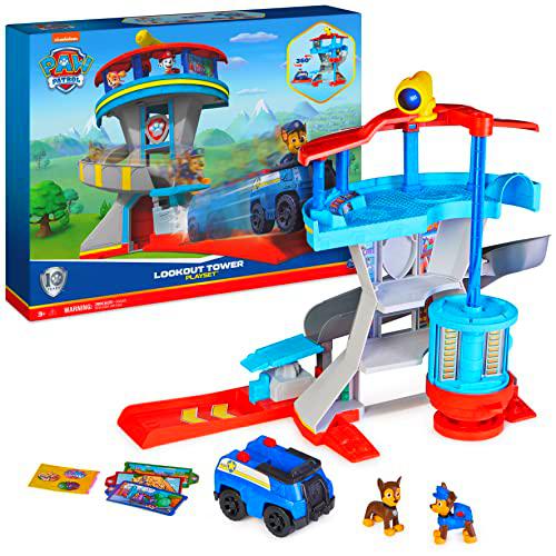 Paw Patrol, Lookout Tower Playset con Lanzador de Coches de Juguete