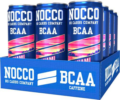 NOCCO BCAA Miami Sabor Fres 24 latas x 330ml Bebida energética funcional sin azúcar No Carbs Company Enriquecida con vitaminas Con cafeína Bebidas para deportistas