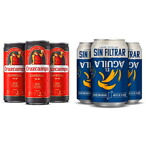 Cruzcampo Especial Cerveza Lager Pack Lata, 24 x 33cl + El Aguila Sin Filtrar Cerveza Lager Especial Pack Lata, 24 x 33cl