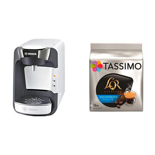 Bosch TAS3204 Tassimo Suny (color blanco) + Pack café 5 paquetes Tassimo Decaffeinato