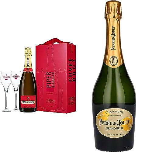 Piper Heidsieck Champagne Cuvée Brut - 75 cl - estuche con dos copas &amp; Perrier Jouet Grand Brut Champagne 75cl