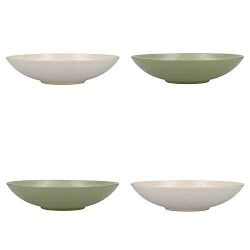 KitchenCraft Juego de 4 Cuencos para Pasta de Gres Esmaltado Sin Plomo Verde / Color Crema en Caja de Regalo 22cm