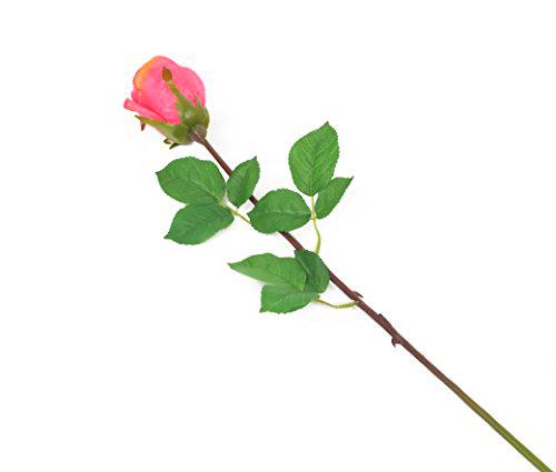 Floral Elegance Rosas Artificiales de 52 cm de Tallo único Cerrado Coral Rosa Flores x 12