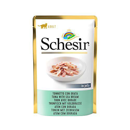 Schesir, Comida Húmeda para Gatos adultos, sabor bacoreta con dorada en gelatina blanda