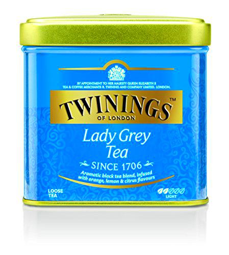 Twinings Lady Grey - Bote de té (100 g, rica mezcla de variedades de té chinas con cáscara de naranja y limón