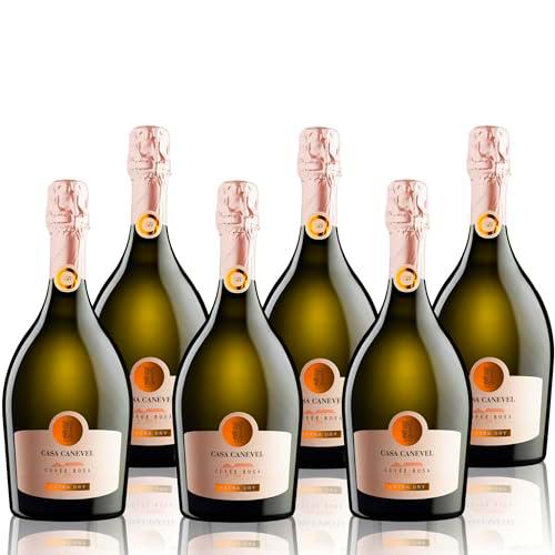CASA CANEVEL "CUVÈE ROSA EXTRA DRY" | Vino Spumante Rosé Extra Dry| 6x750 ml | Paquete 6 botellas