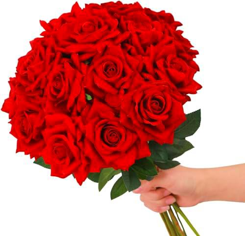 Ramo de Rosas Rojas DECOALIVE Bouquet de 25 Flores Rojas Frescas y Naturales