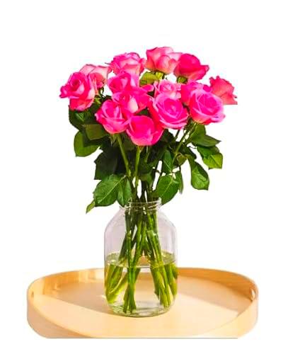 DECOALIVE | Ramo de Rosas Rosa Oscuro Frescas l | Bouquet 25 Flores | Rosas Color Rosa Oscuro Naturales y Frescas