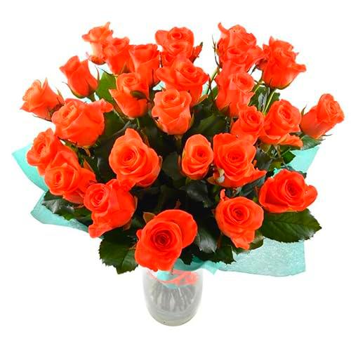 Ramo de Rosas Naturales Flores Frescas Color Naranja Ramo con 25 Flores de Temporada
