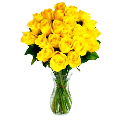 Bouquet de Rosas Color Amarillo Naturales con 25 Flores en Diseño Romántico Rosas Frescas Amarillas