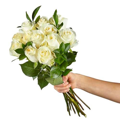 Bouquet de Rosas | DECOALIVE | Ramo de 25 Rosas Blancas| Flores Frescas Naturales