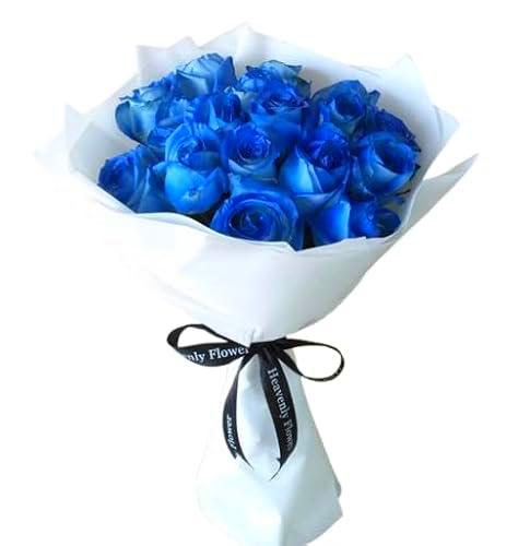 Bouquet de Rosas Color Azul Naturales con 25 Flores en Diseño Romántico Rosas Frescas Azules