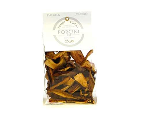 Caja con doce productos de 25 g cada una de las rebanadas de hongos porcini secas de primera opción.