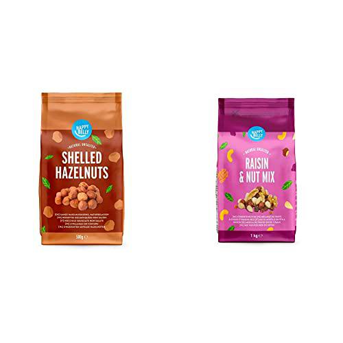 Marca Amazon Happy Belly Avellanas sin cáscara 4x500g + Mezcla de frutos secos y pasas, 1000 g