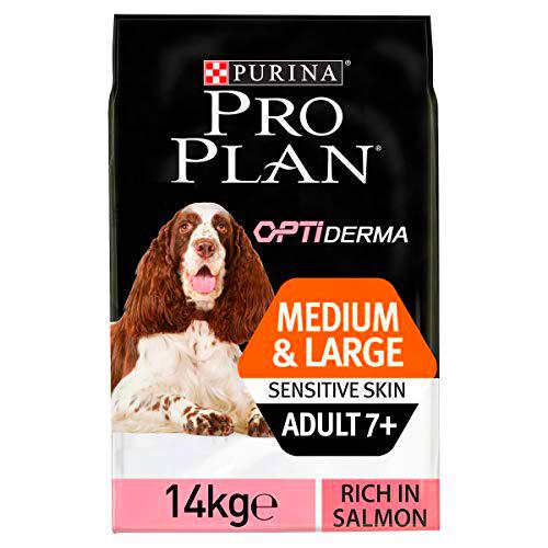 PURINA Pro Plan Medium Large Adult 7+ Sensitive Skin OPTI Derma Salmon Comida para Perros