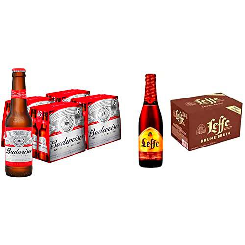 Budweiser - Cerveza, Pack 24 botellas x 25 cl - 4,8% Volumen de Alcohol + Leffe Brune Cerveza