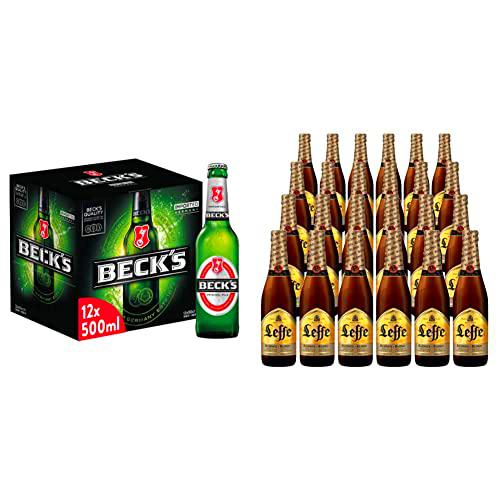 Beck's Cerveza - Pack de 12 Botellas de 500 ml - 5,0% Volumen de Alcohol + Leffe Blonde Cerveza