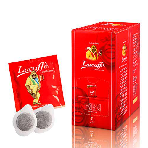 LUCAFFÉ Classic,Bolsitas de café de Ø44 mm,cápsulas de ese,paquete de 150 vainas de papel compostable,cápsulas 80% de café Arábica 20% Robusto,sabor dulce,aroma tostado con notas de avellana