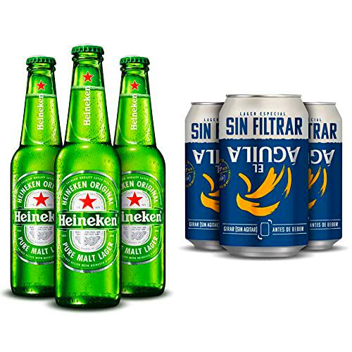 Heineken Cerveza Lager Pack Botella, 24 x 33cl + El Aguila Sin Filtrar Cerveza Lager Especial Pack Lata, 24 x 33cl